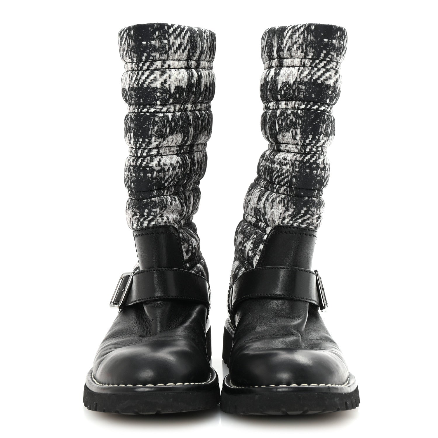 Calfskin Tweed Nylon Printed Boots 38 Black