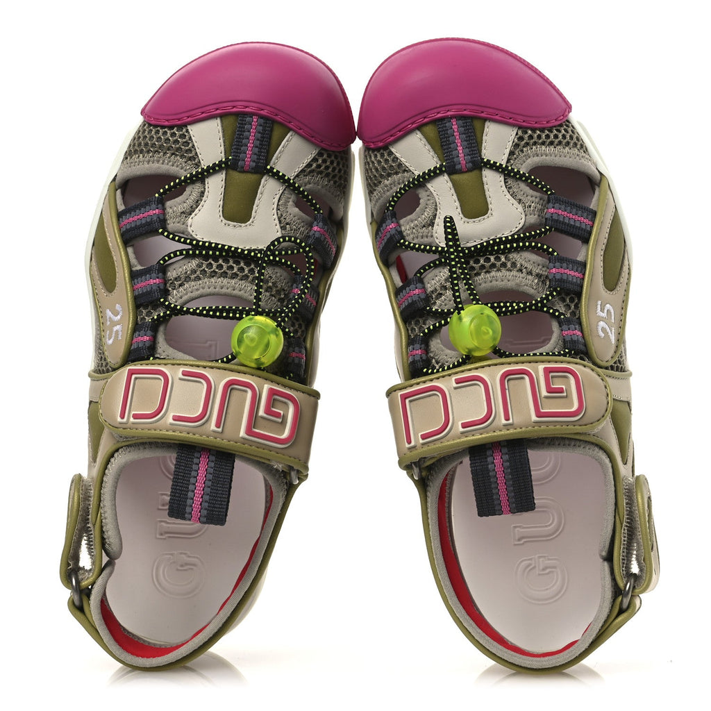 Gucci Mesh Fabric Tinsel Sport Sandals 36.5 Loess Sand Box Pink