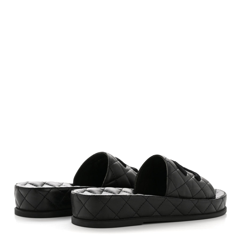 Lambskin Quilted CC Mules Sandals 35 Black