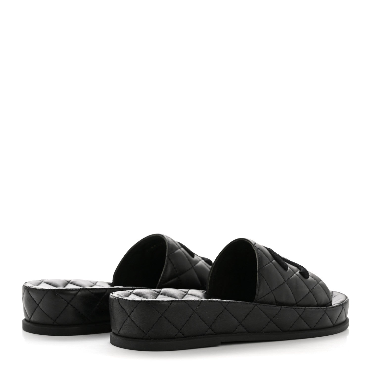Lambskin Quilted CC Mules Sandals 35 Black