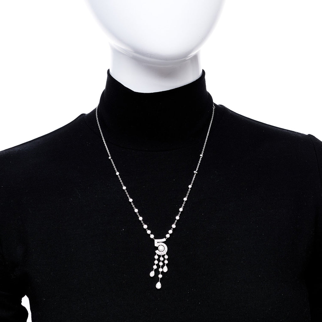18K White Gold Diamond Eternal No 5 Drop Necklace