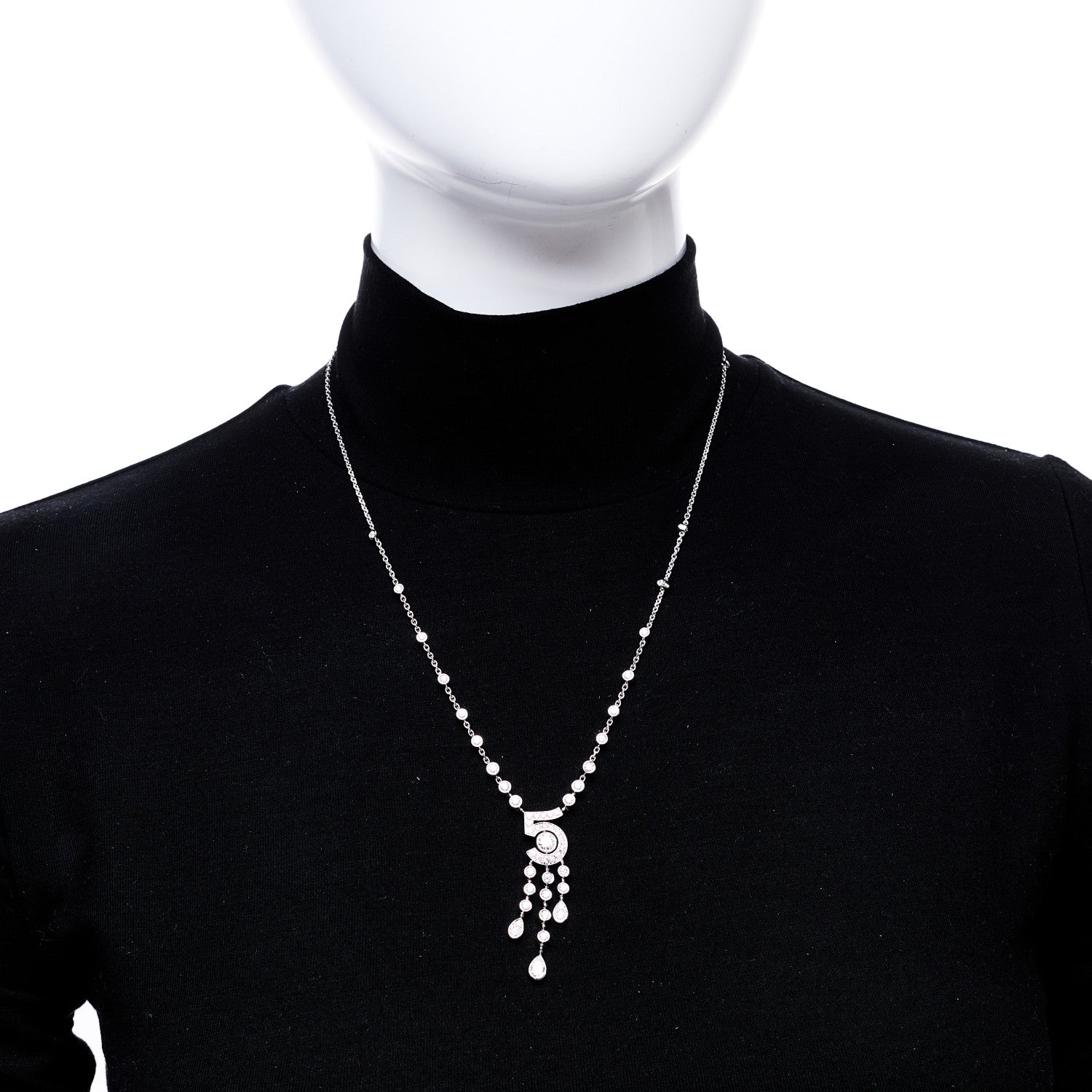 18K White Gold Diamond Eternal No 5 Drop Necklace