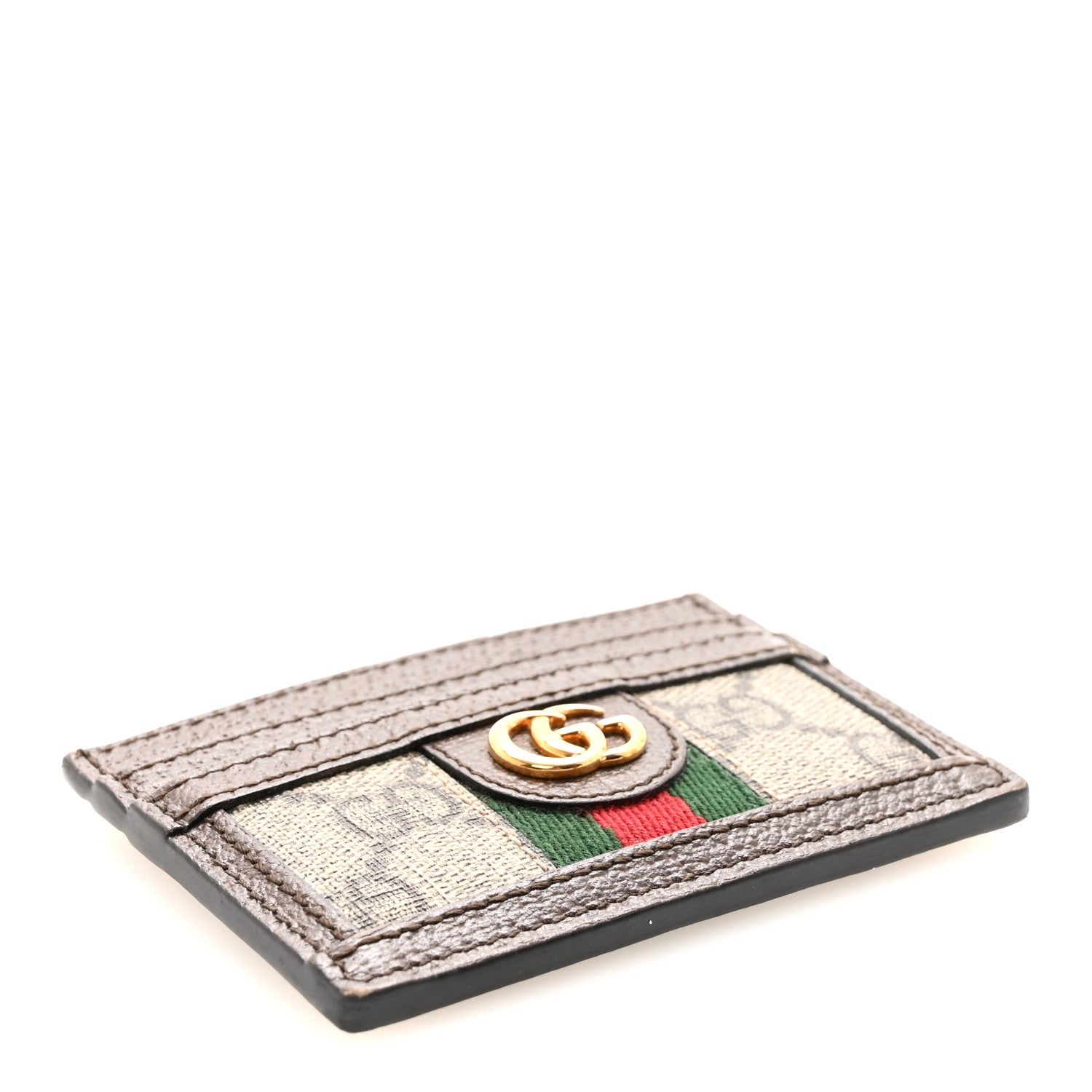 Gucci GG Supreme Monogram Textured Dollar Calfskin Ophidia Card Holder Beige Ebony New Acero