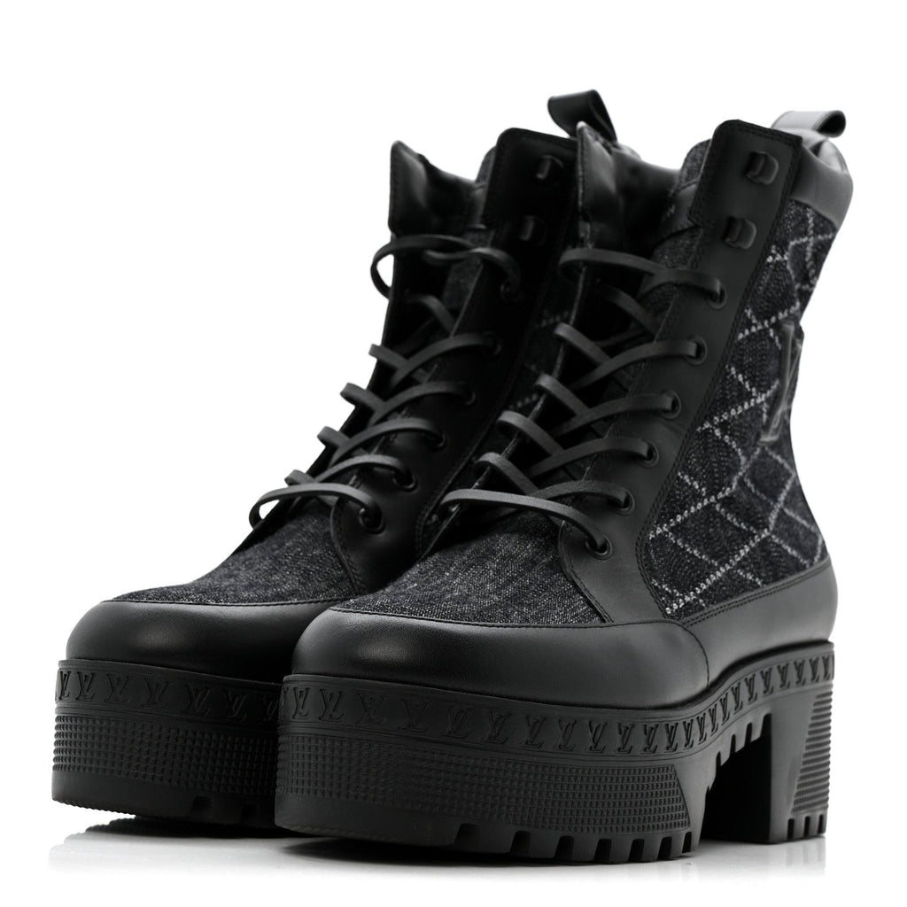 Louis Vuitton Denim Malletage Laureate Platform Desert Boots 39 Dark Blue