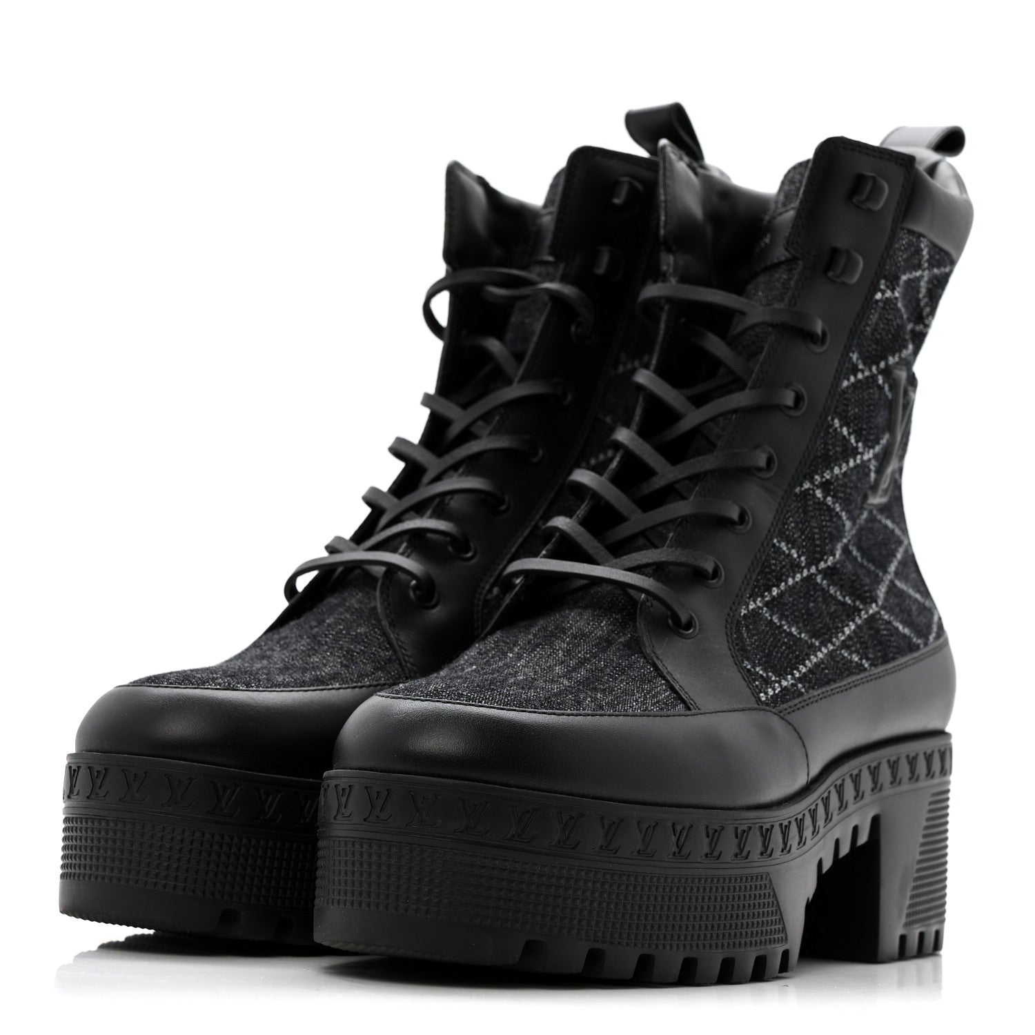 Louis Vuitton Denim Malletage Laureate Platform Desert Boots 39 Dark Blue