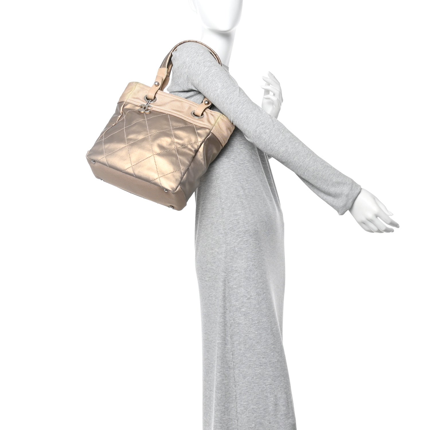 Chanel Metallic Coated Canvas Quilted Small Paris Biarritz Tote Gold