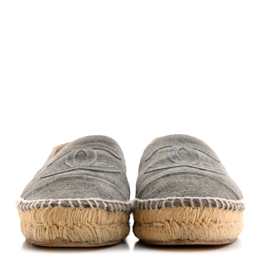 Chanel Striated Suede Espadrilles 37 Dark Grey
