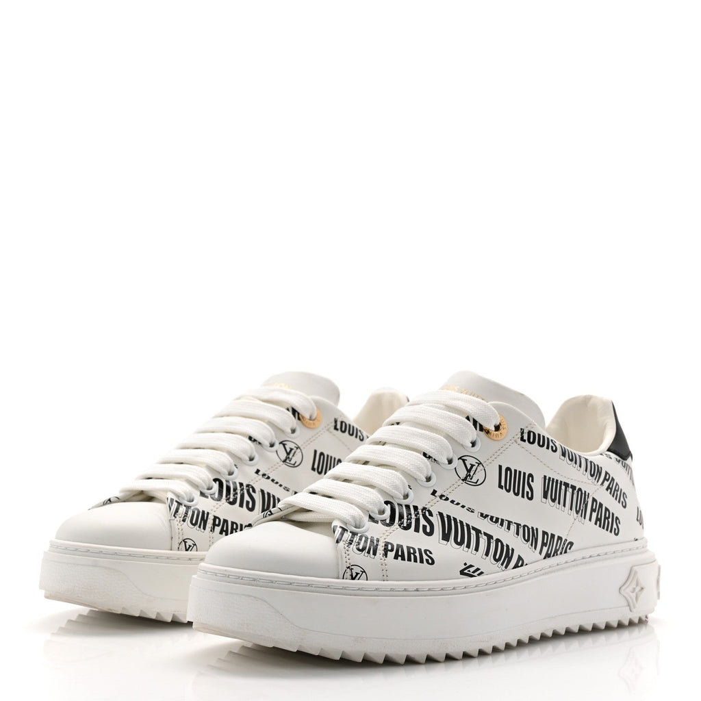 Louis Vuitton Calfskin Printed Time Out Trainer Sneakers 37 White