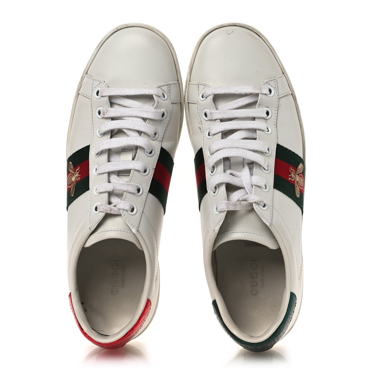 Gucci Calfskin Ayers Bee Embroidered Womens Ace Sneakers 38 White Green