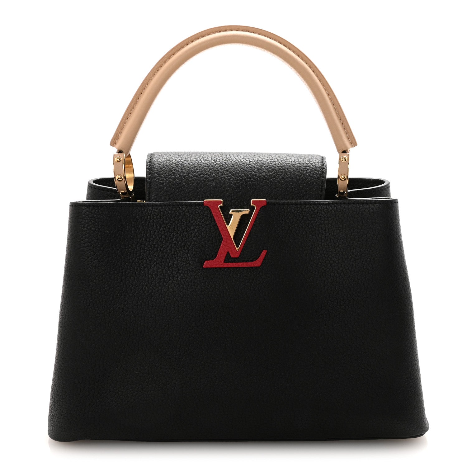 Louis Vuitton Taurillon Capucines MM Black Beige Red