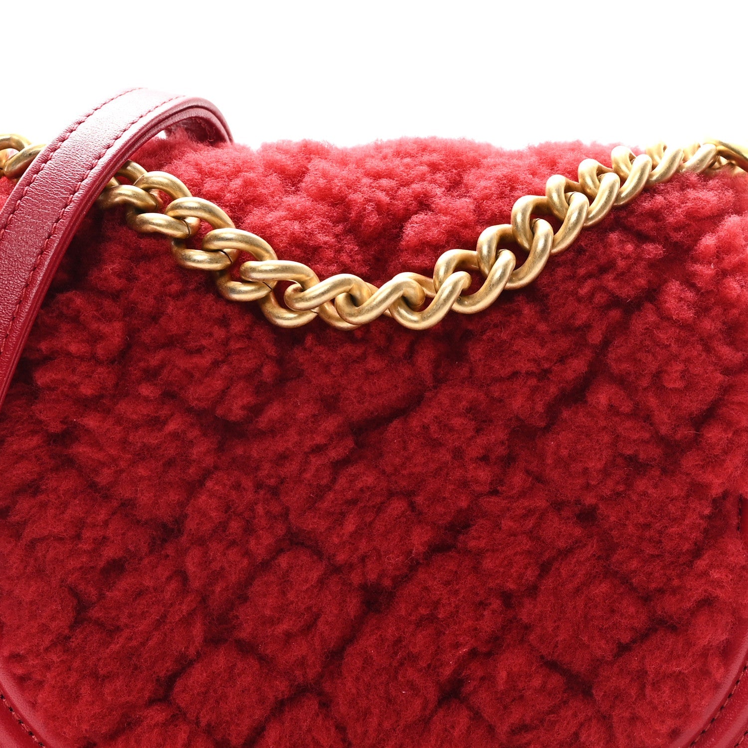 Chanel Calfskin Shearling Quilted Small Boy Messenger Bag Red