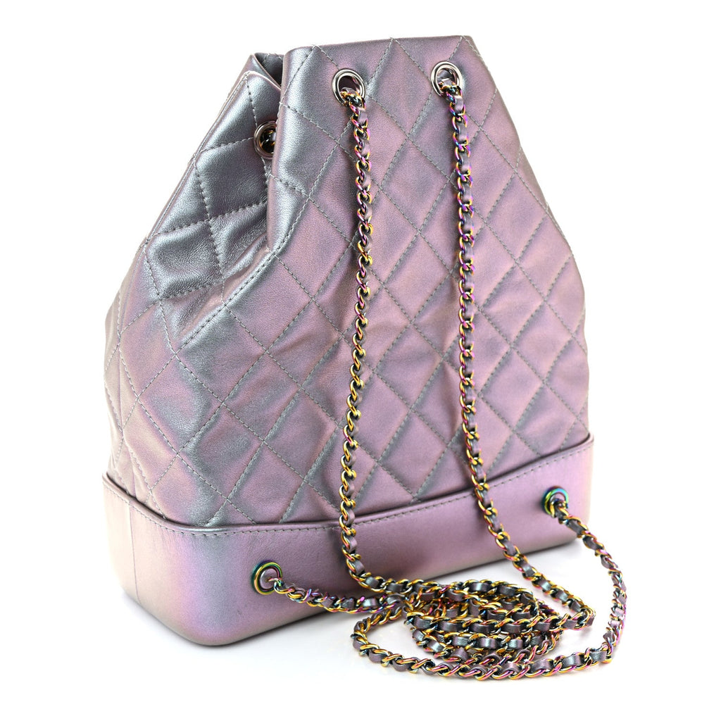 Chanel Iridescent Aged Calfskin Quilted Gabrielle Backpack Light Purple
