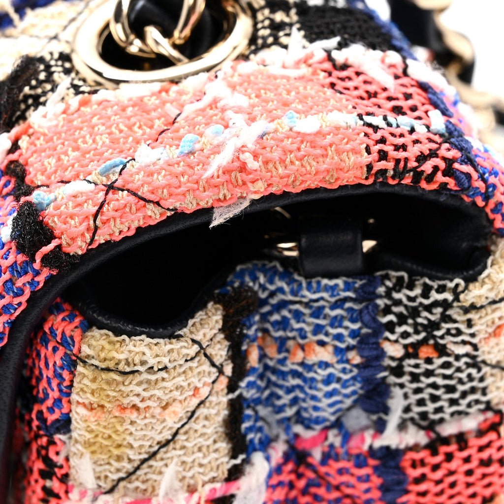Chanel Tweed Quilted Mini Rectangular Flap Blue Orange Pink
