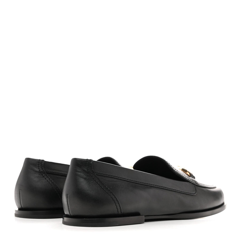 Chanel Shiny Calfskin Metal CC Mocassin Loafers 38.5 Black