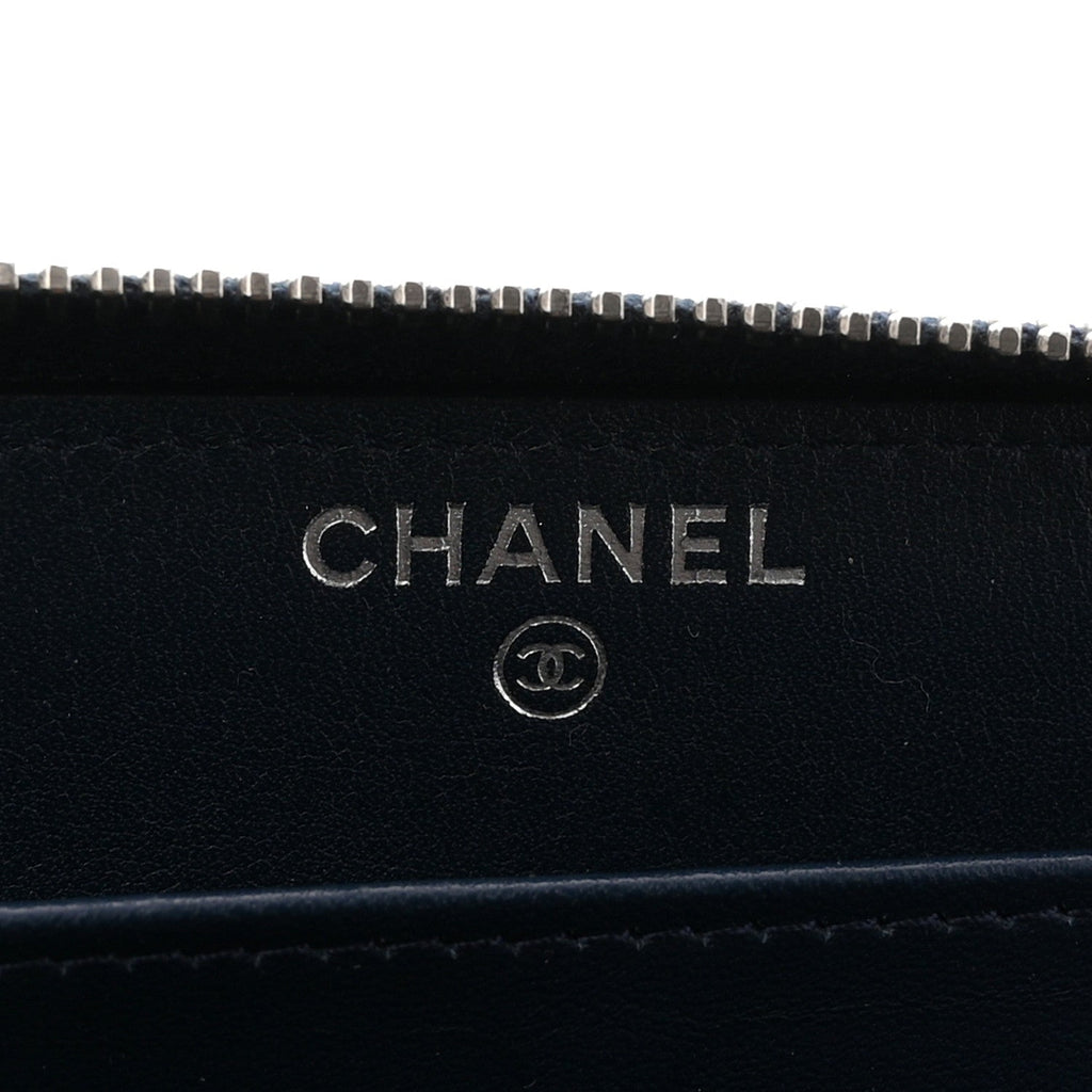 Patent Quilted Zip Around Wallet Dark Blue