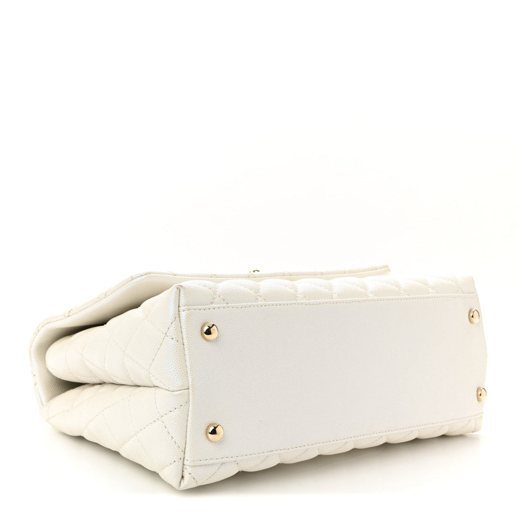 Chanel Iridescent Caviar Quilted Small Coco Handle Flap White