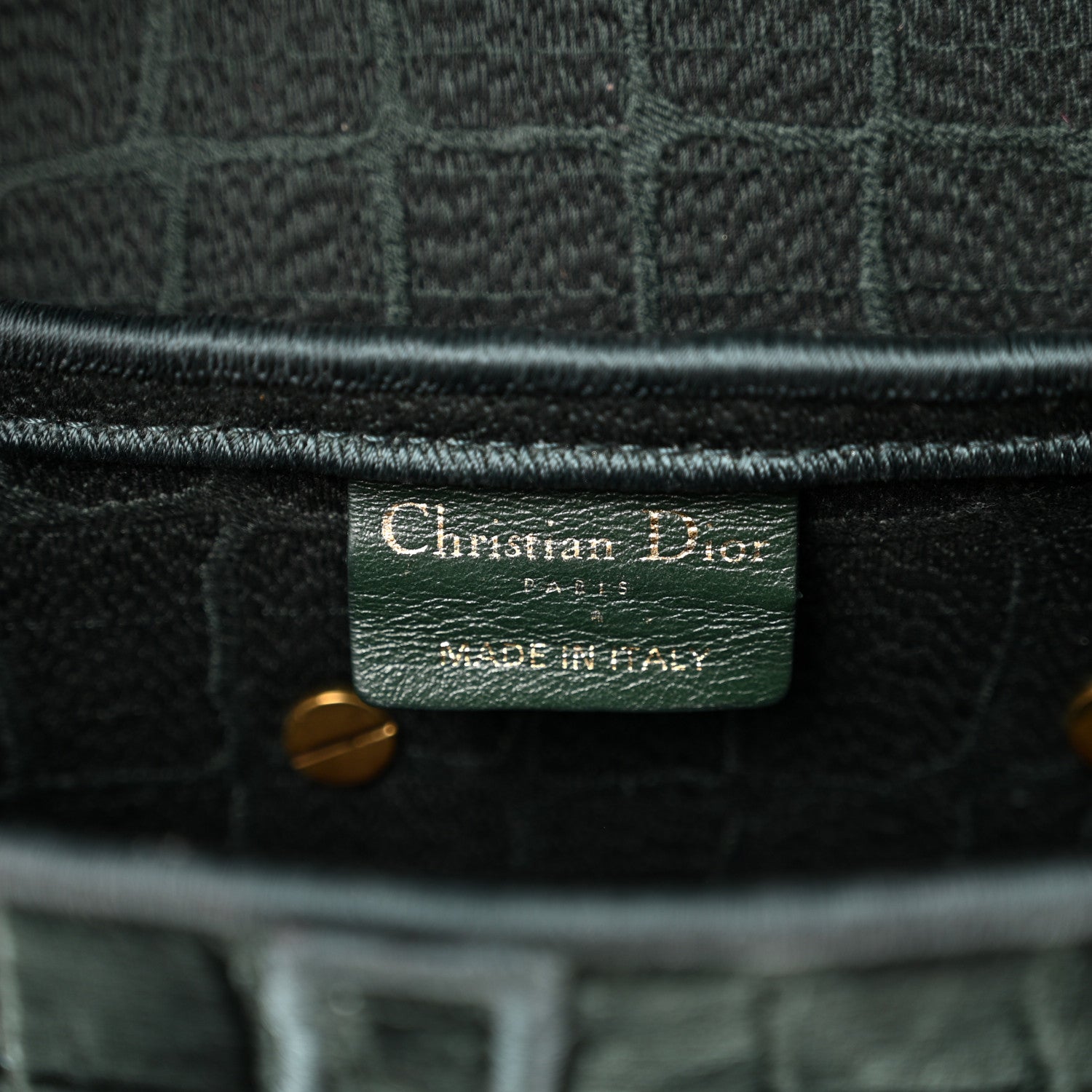 Christian Dior Velvet Crocodile Effect Saddle Bag Green