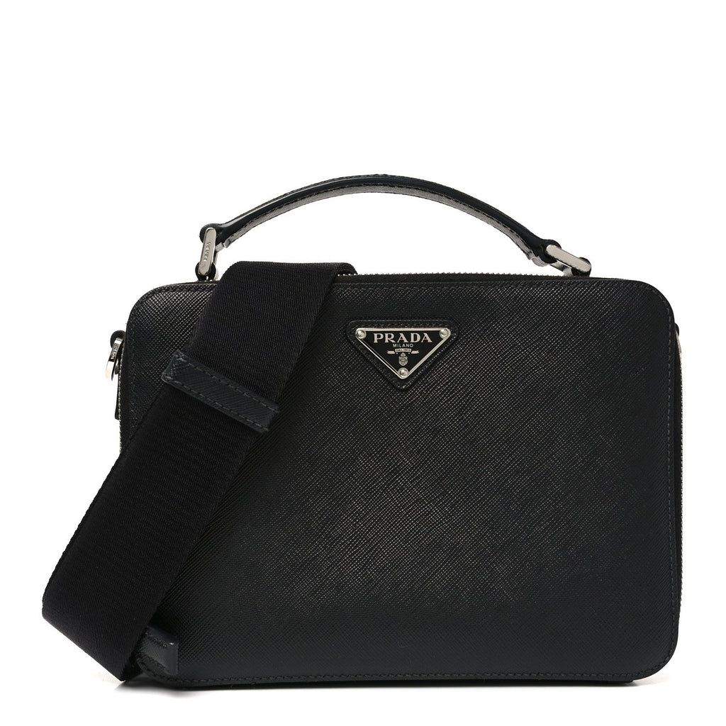 Prada Saffiano Travel Medium Brique Crossbody Bag Black