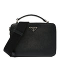 Prada Saffiano Travel Medium Brique Crossbody Bag Black