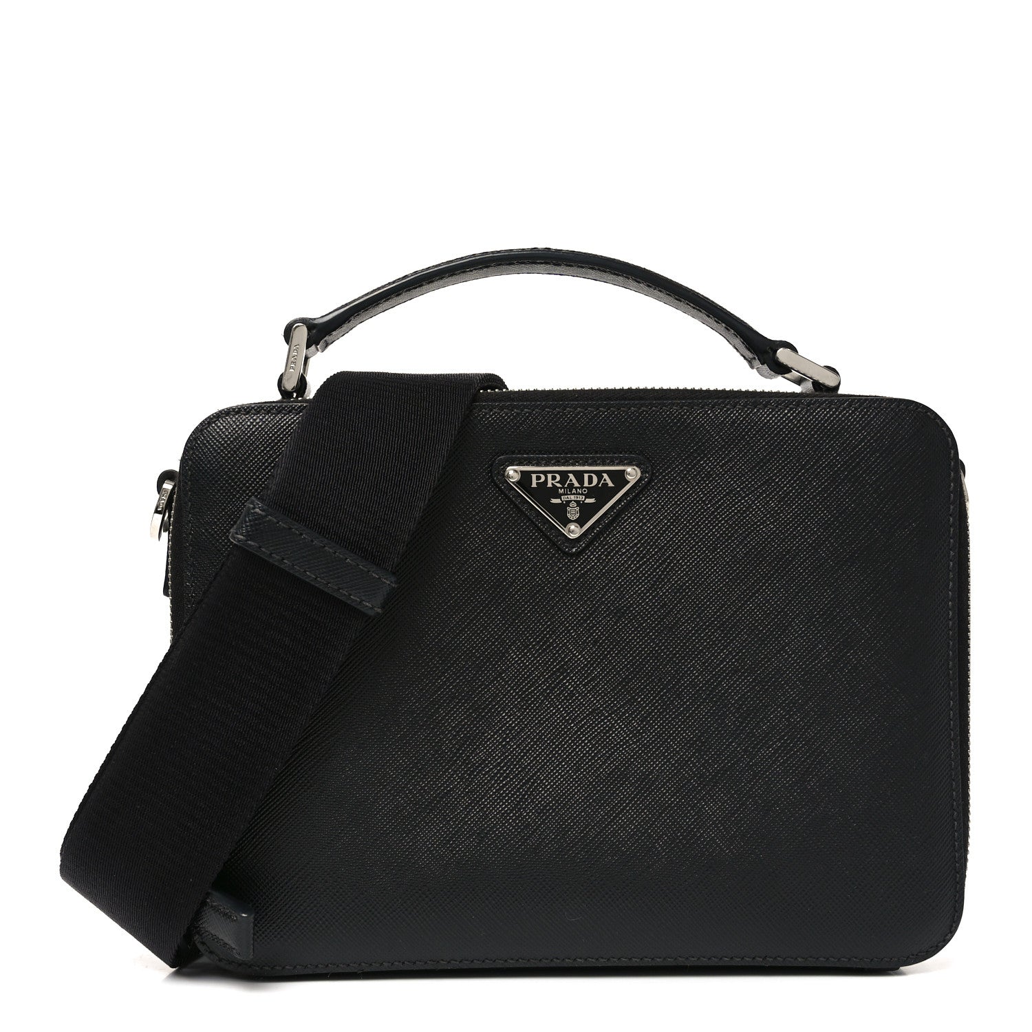 Prada Saffiano Travel Medium Brique Crossbody Bag Black