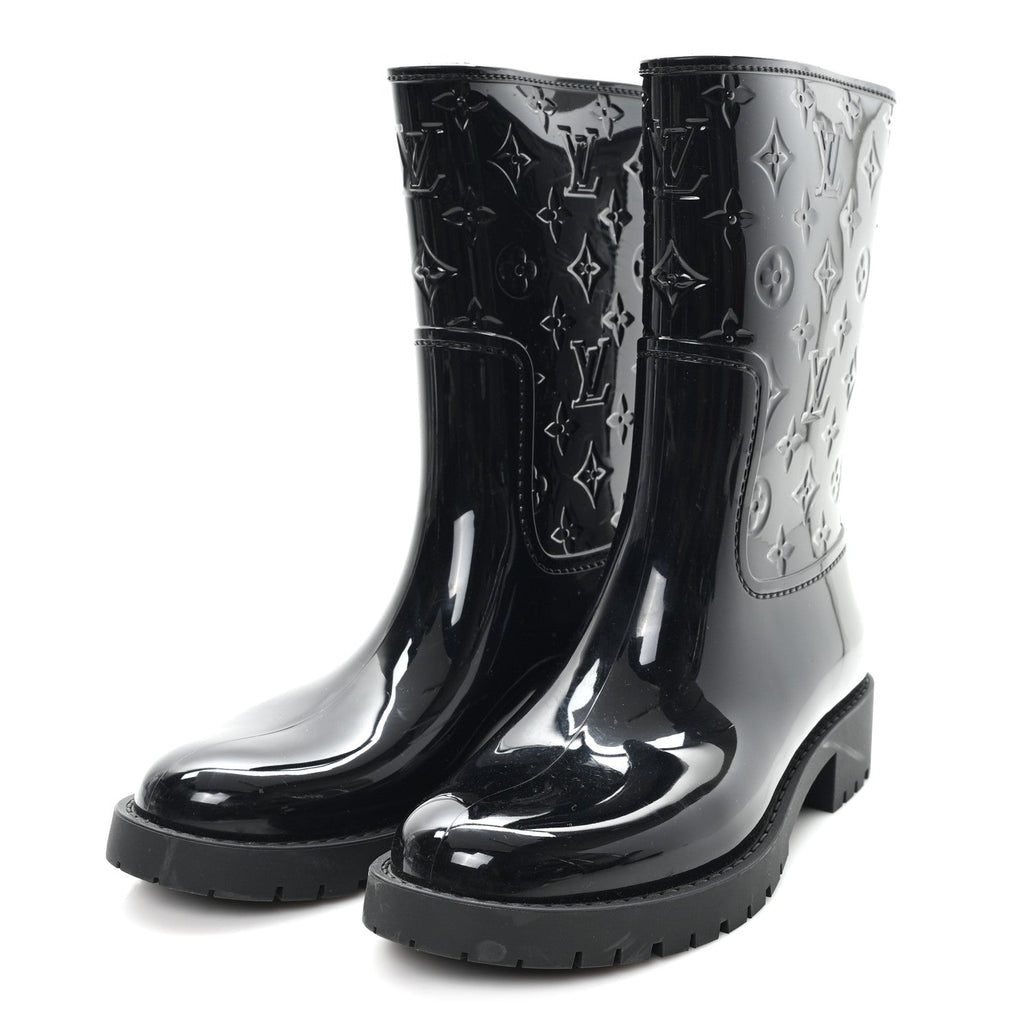 Louis Vuitton Rubber Embossed Monogram Drops Flat Half Boots 38 Black