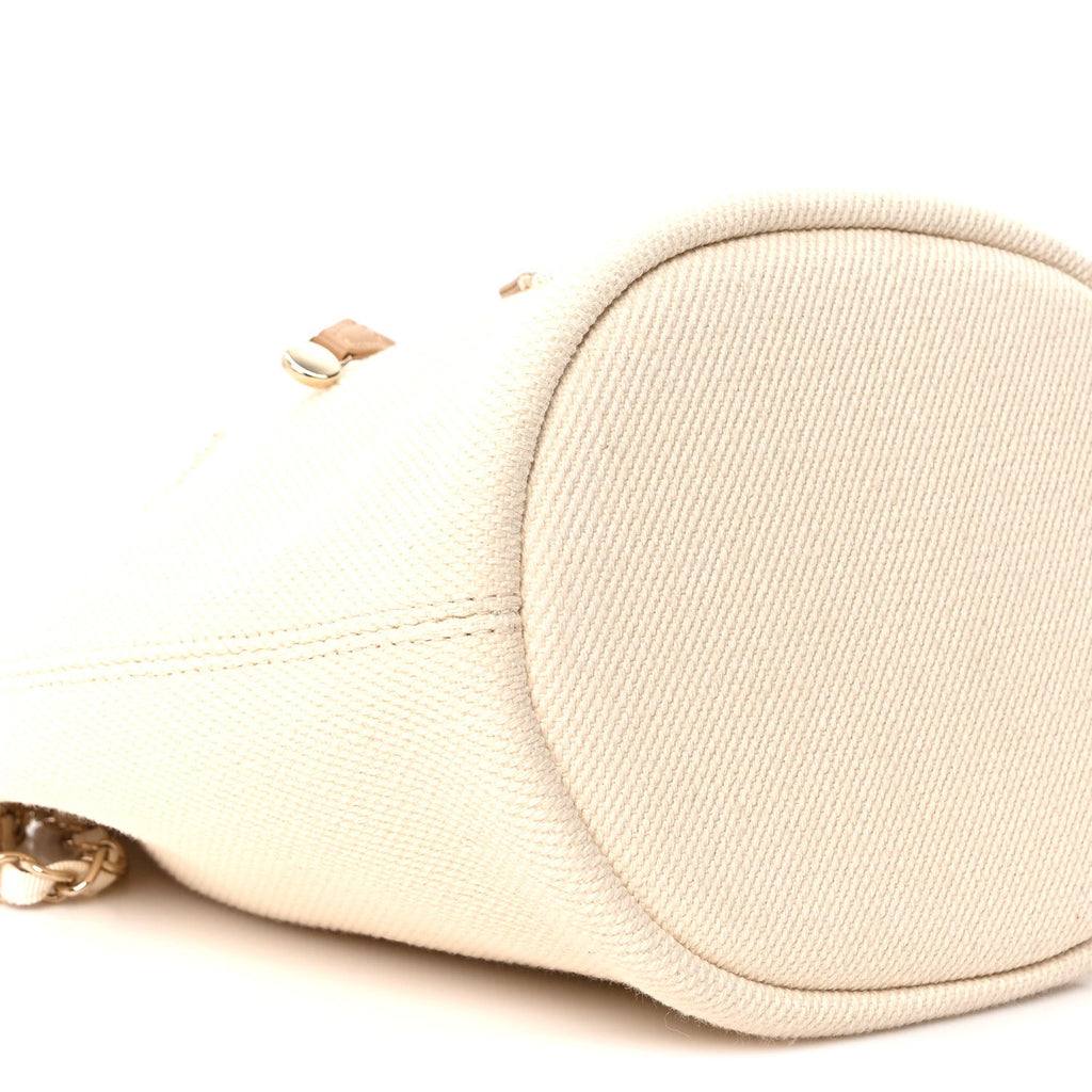 Chanel Canvas Pearl Deauville Drawstring Bucket Bag Ecru Beige