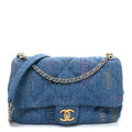 Chanel Denim Quilted Denim Large Mood Flap Blue Multicolor