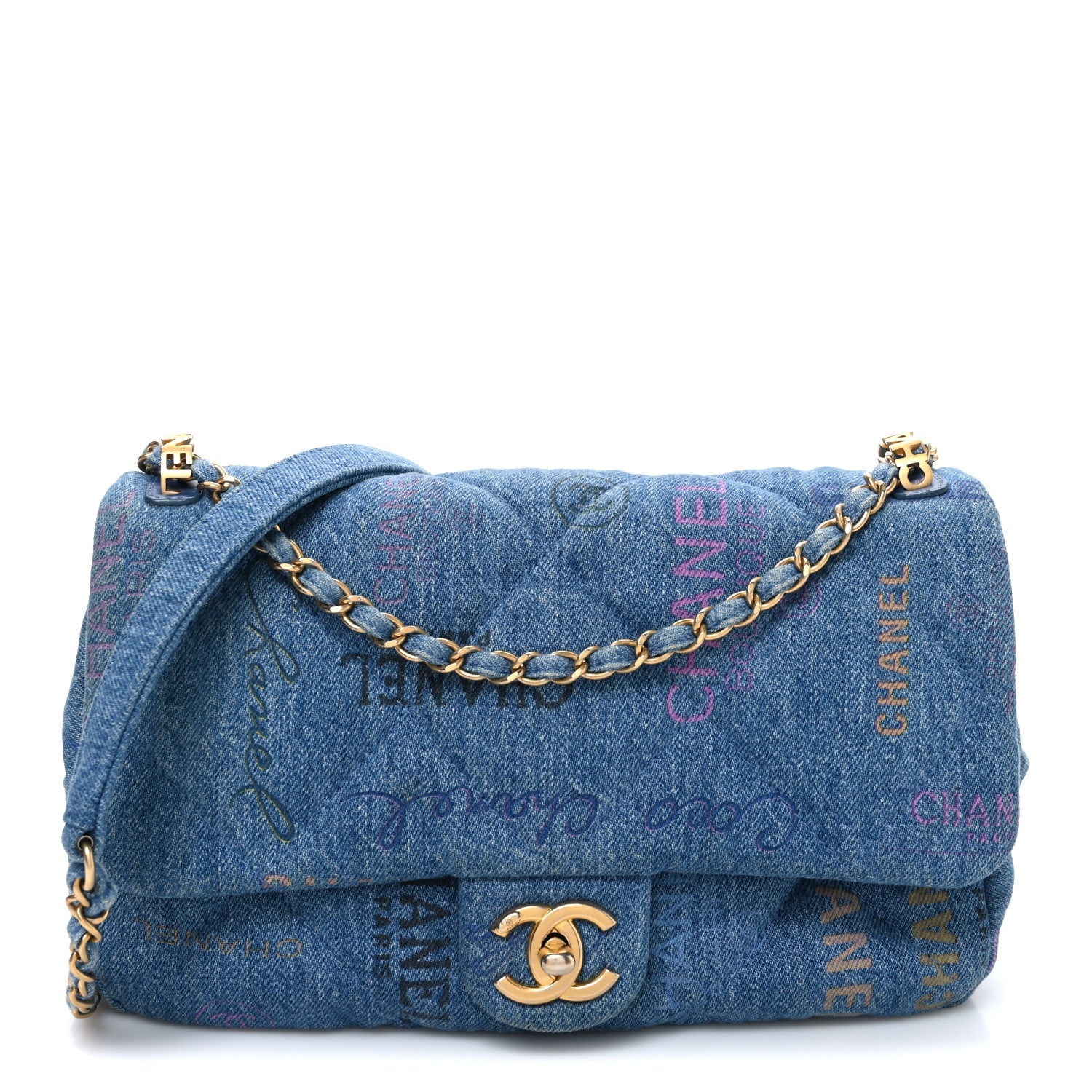 Chanel Denim Quilted Denim Large Mood Flap Blue Multicolor