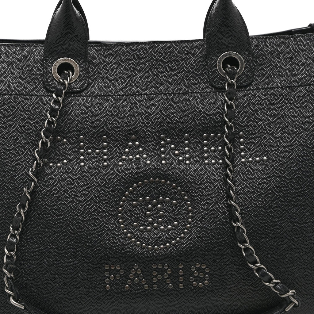 Chanel Caviar Small Studded Deauville Tote Black