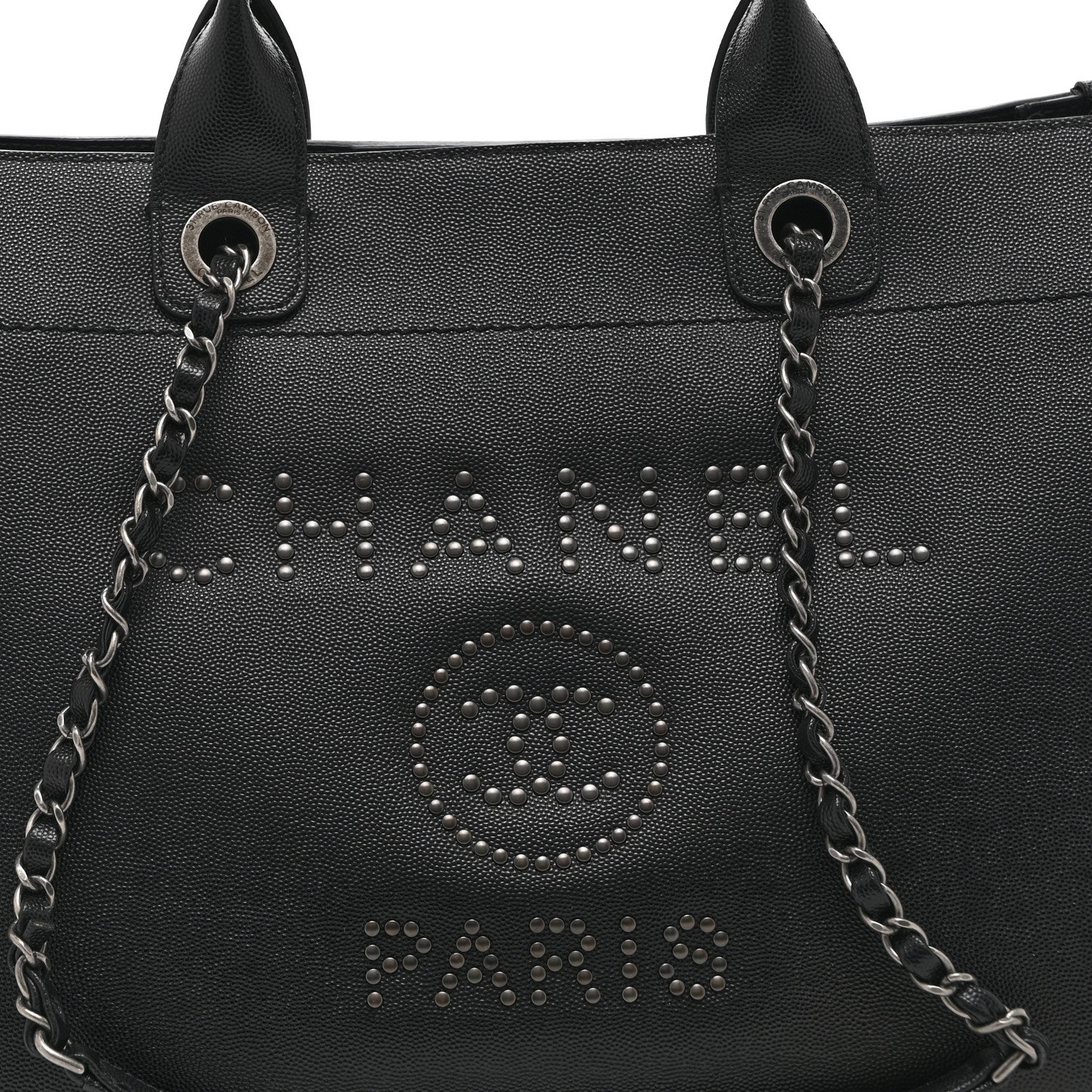 Chanel Caviar Small Studded Deauville Tote Black