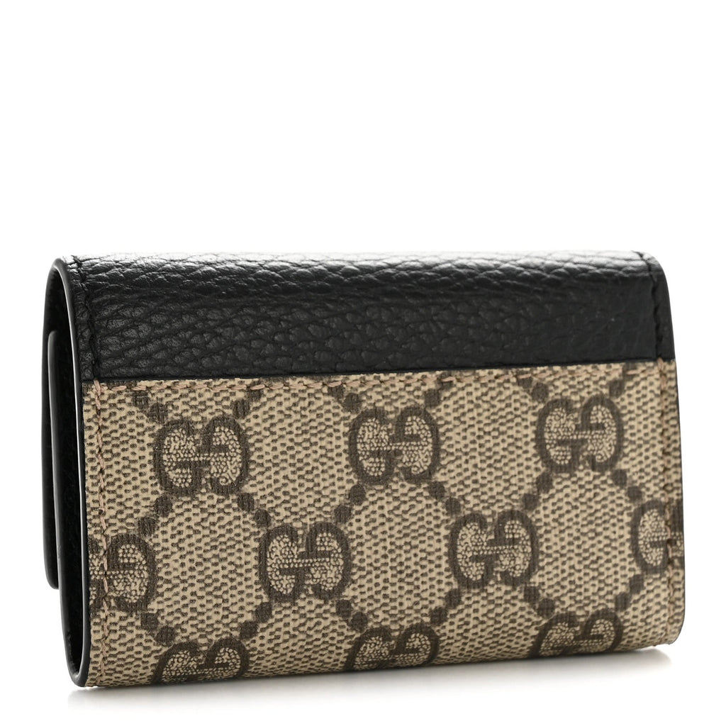 Gucci Dollar Calfskin GG Supreme Monogram GG Marmont 6 Key Holder Case Black Beige Ebony