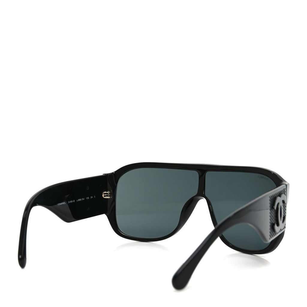 Acetate Crystal CC Shield Sunglasses 5466-B Black