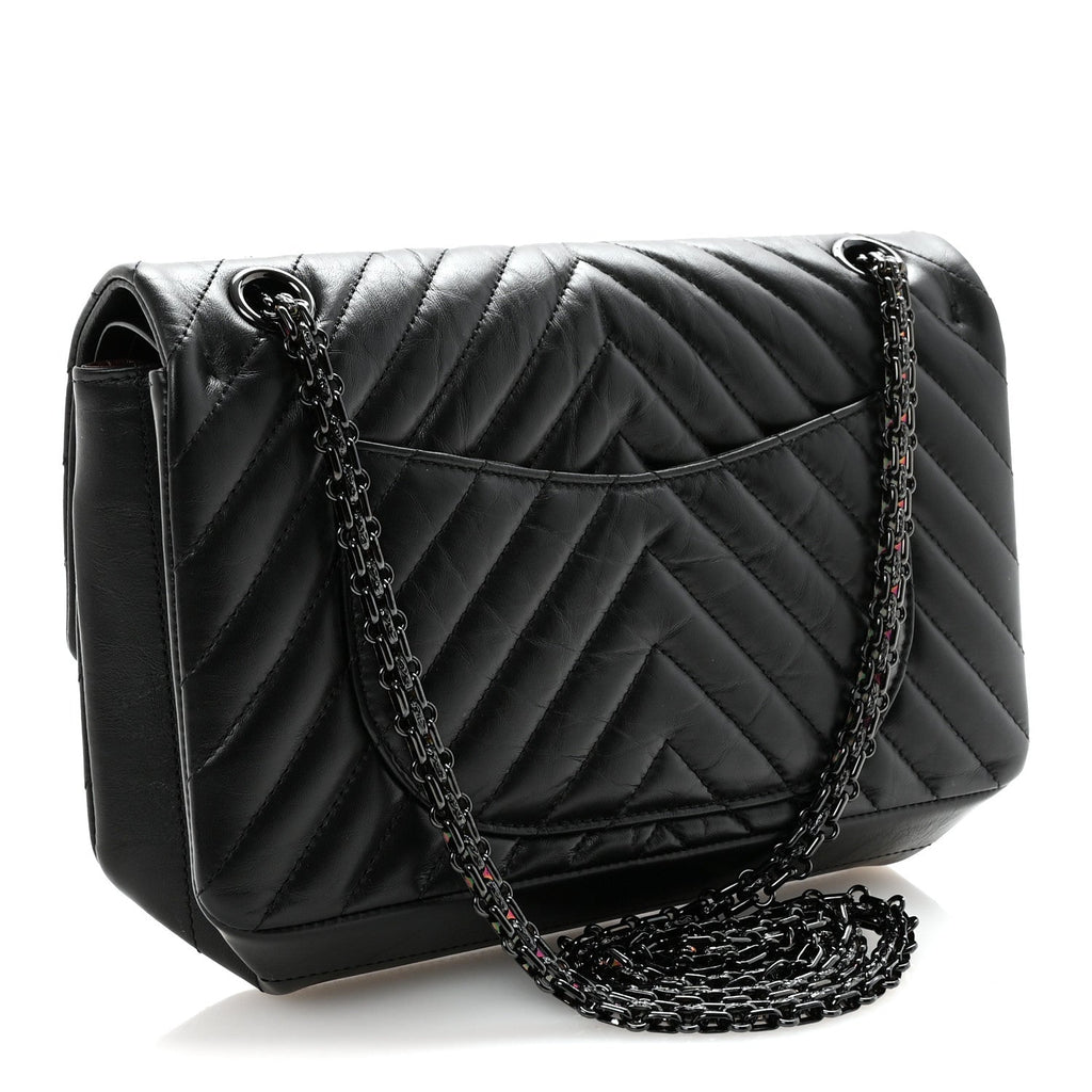 Chanel Aged Calfskin Chevron Quilted 2.55 Reissue 225 Flap So Black