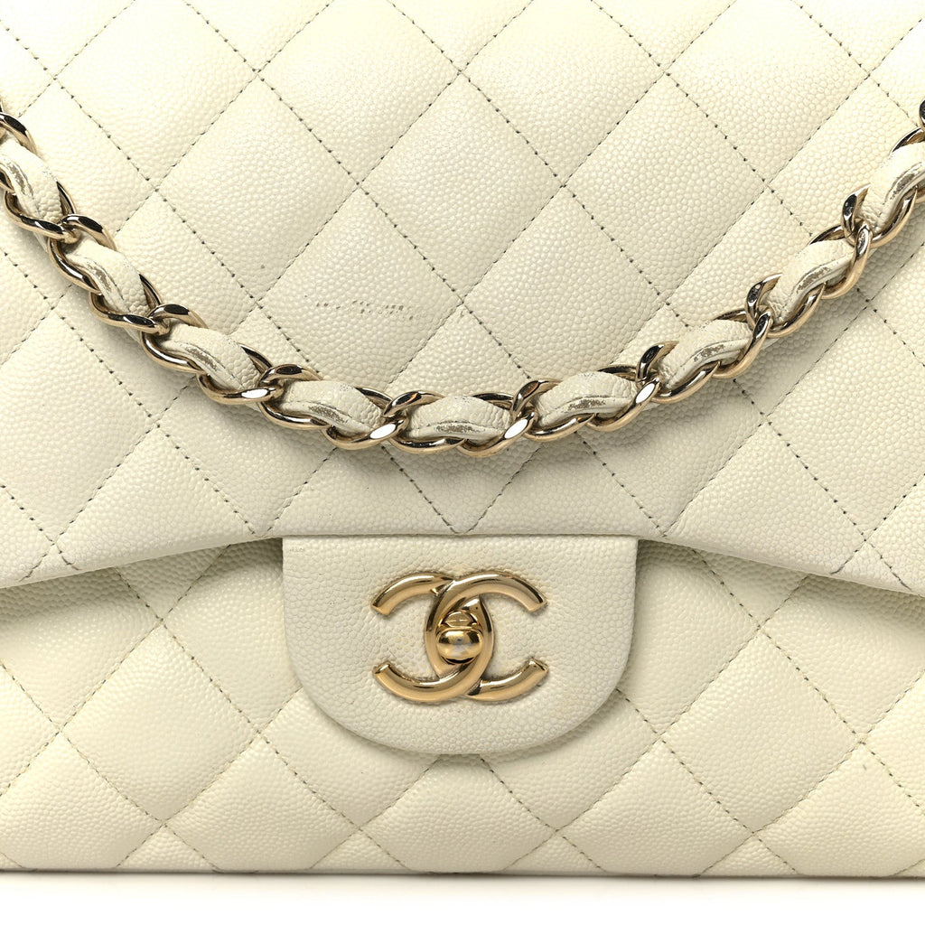 Chanel Caviar Quilted Jumbo Double Flap White