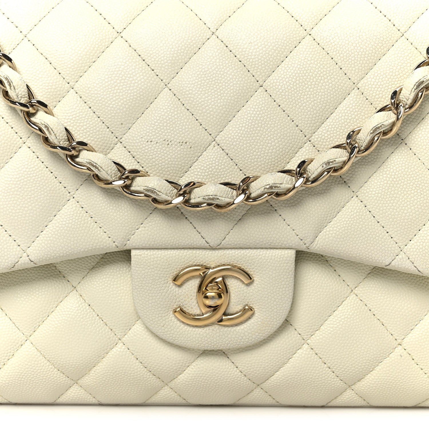 Chanel Caviar Quilted Jumbo Double Flap White