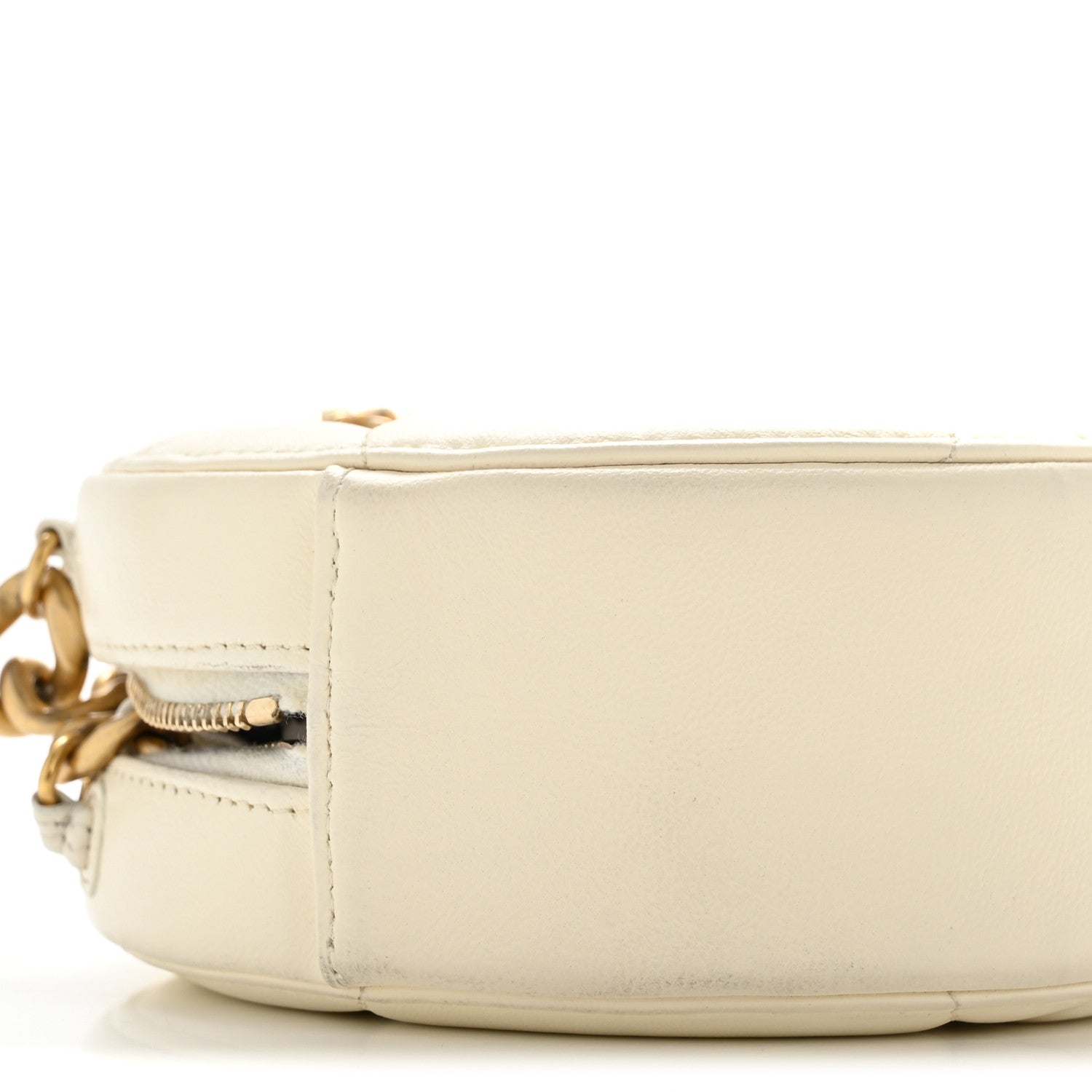 Chanel Lambskin Quilted Chanel 19 Round Clutch With Chain White