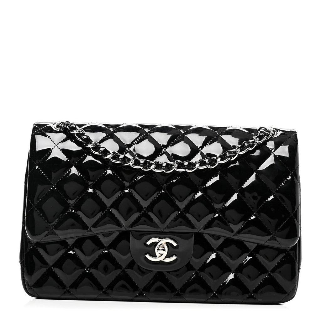 Chanel Patent Quilted Jumbo Double Flap Black
