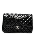 Chanel Patent Quilted Jumbo Double Flap Black