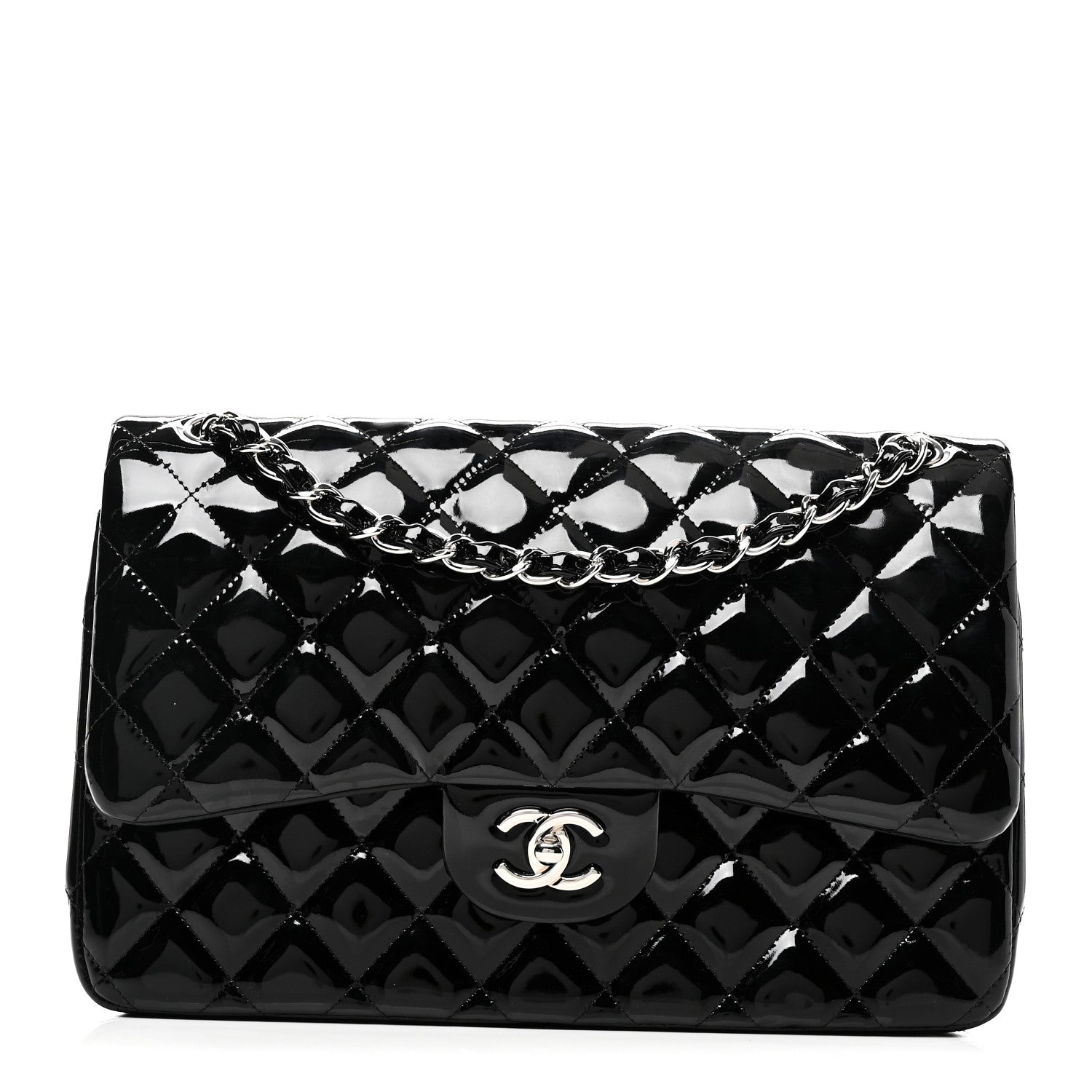 Chanel Patent Quilted Jumbo Double Flap Black