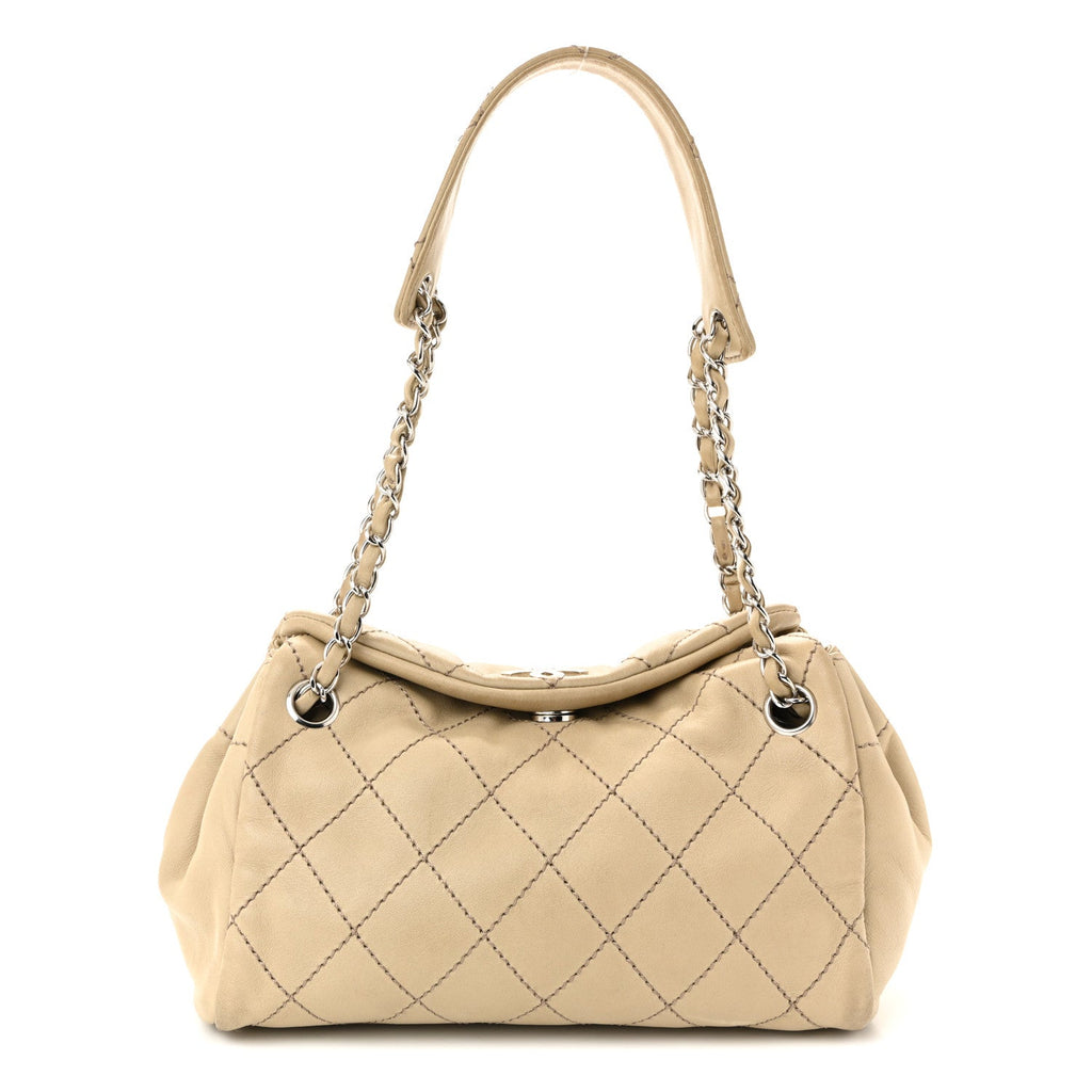 Chanel Lambskin Stitched Accordion Tote Beige