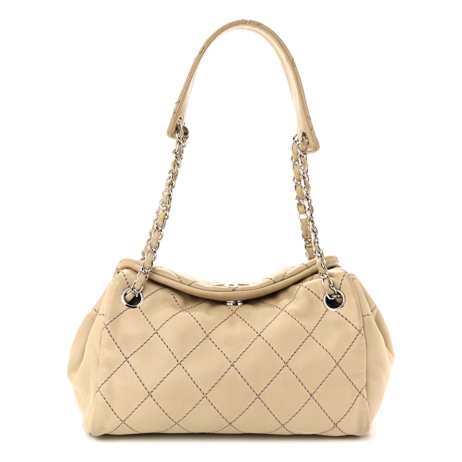 Chanel Lambskin Stitched Accordion Tote Beige