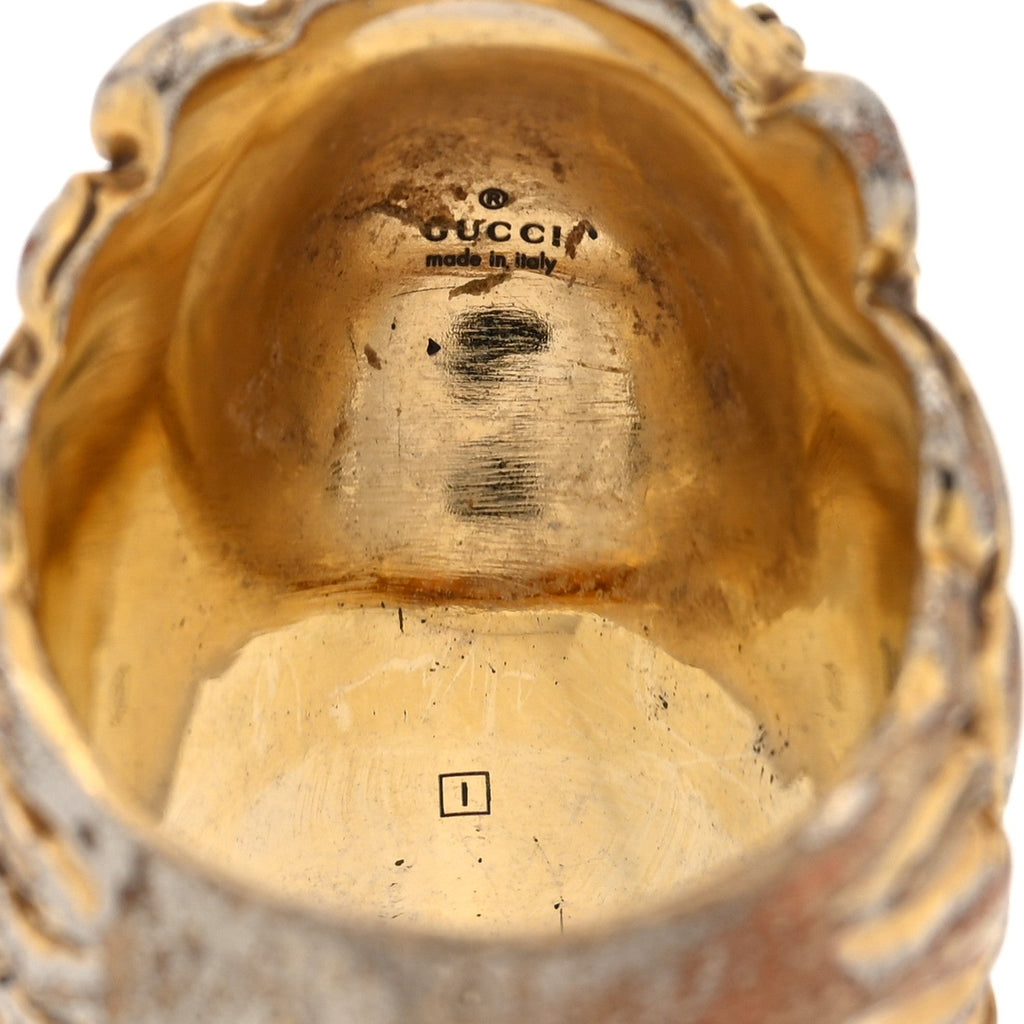 Gucci Metal Crystal Lion Head Ring 56 7.5 Gold