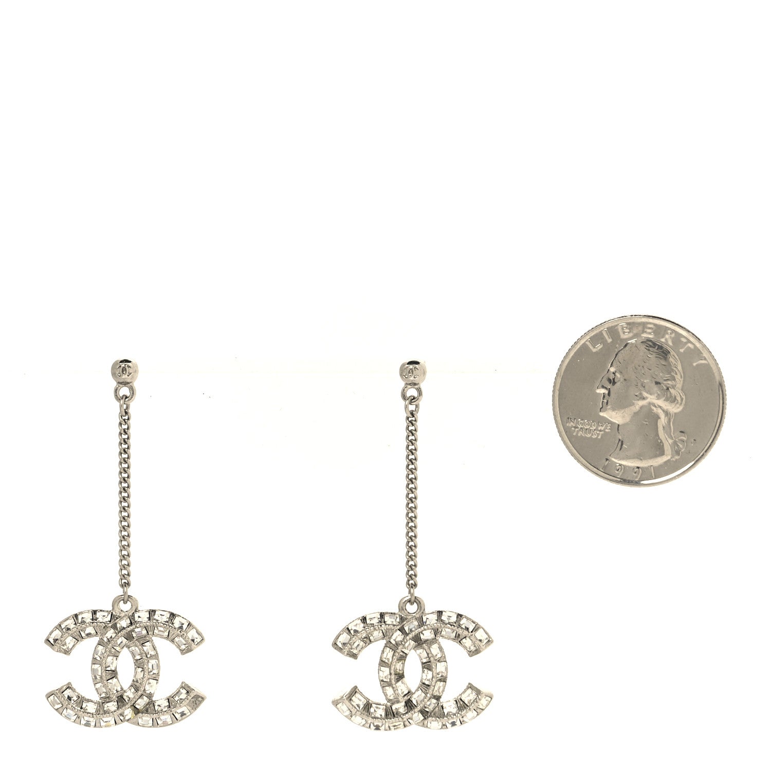 Baguette Crystal CC Drop Earrings Silver
