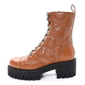 Gucci Cordovan Lux Nappa GG Matelasse Lace Up 60mm Combat Boots 37.5 Dark Hazel Brown