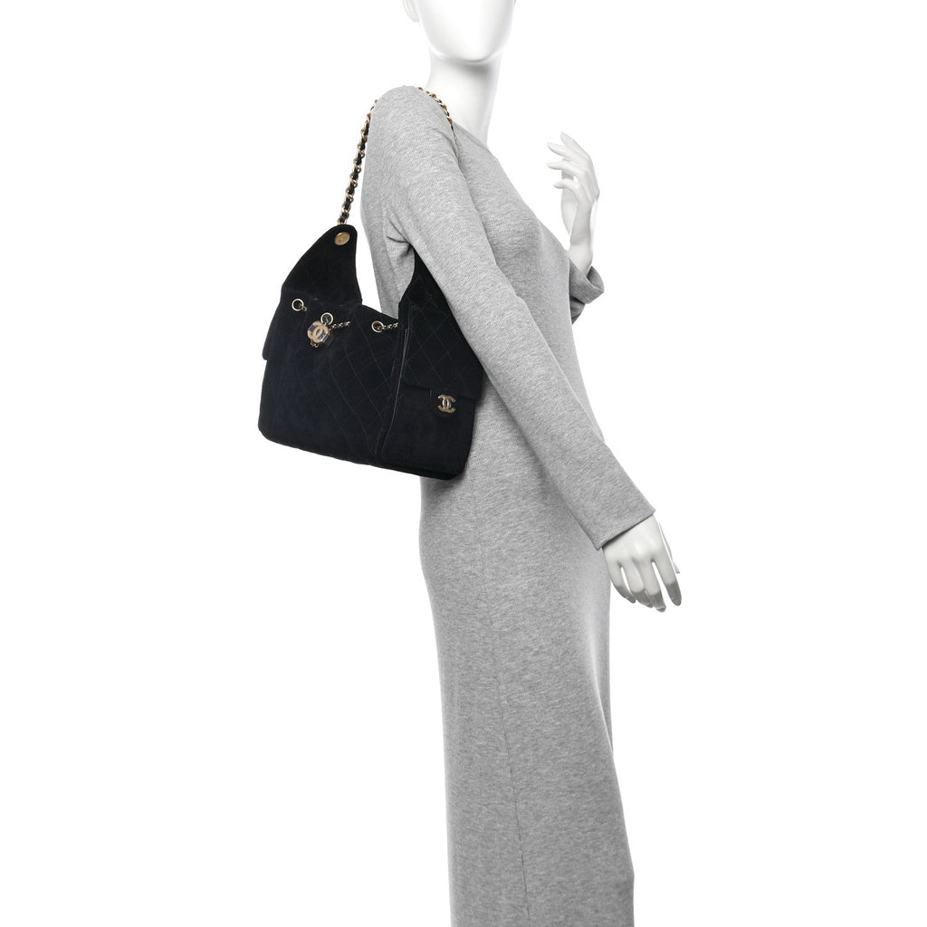 Chanel Suede Quilted Small Chanel 25 Handbag Black