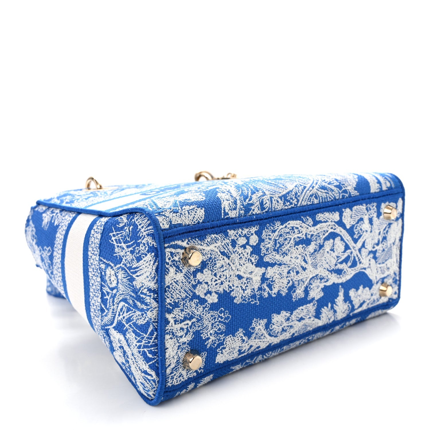 Christian Dior Canvas Toile De Jouy Reverse Embroidered Medium Lady D-Lite Fluorescent Blue