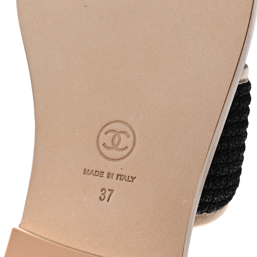 Raffia Lambskin CC Mules 37 Black Beige