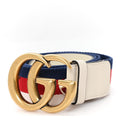 Gucci Nylon Calfskin Sylvie Web Double G 40mm Belt 95 38 Mystic White Hibiscus Red Maritime