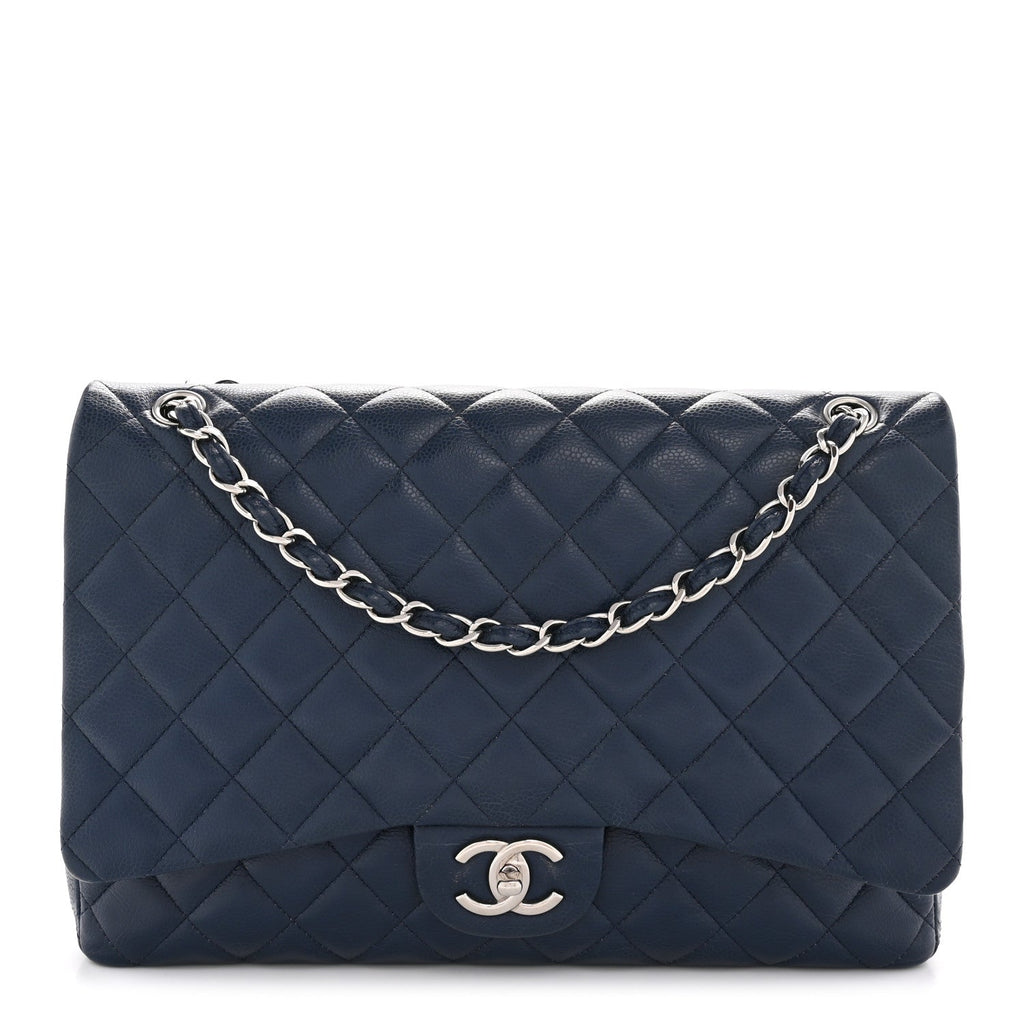 Chanel Caviar Quilted Maxi Double Flap Navy Blue