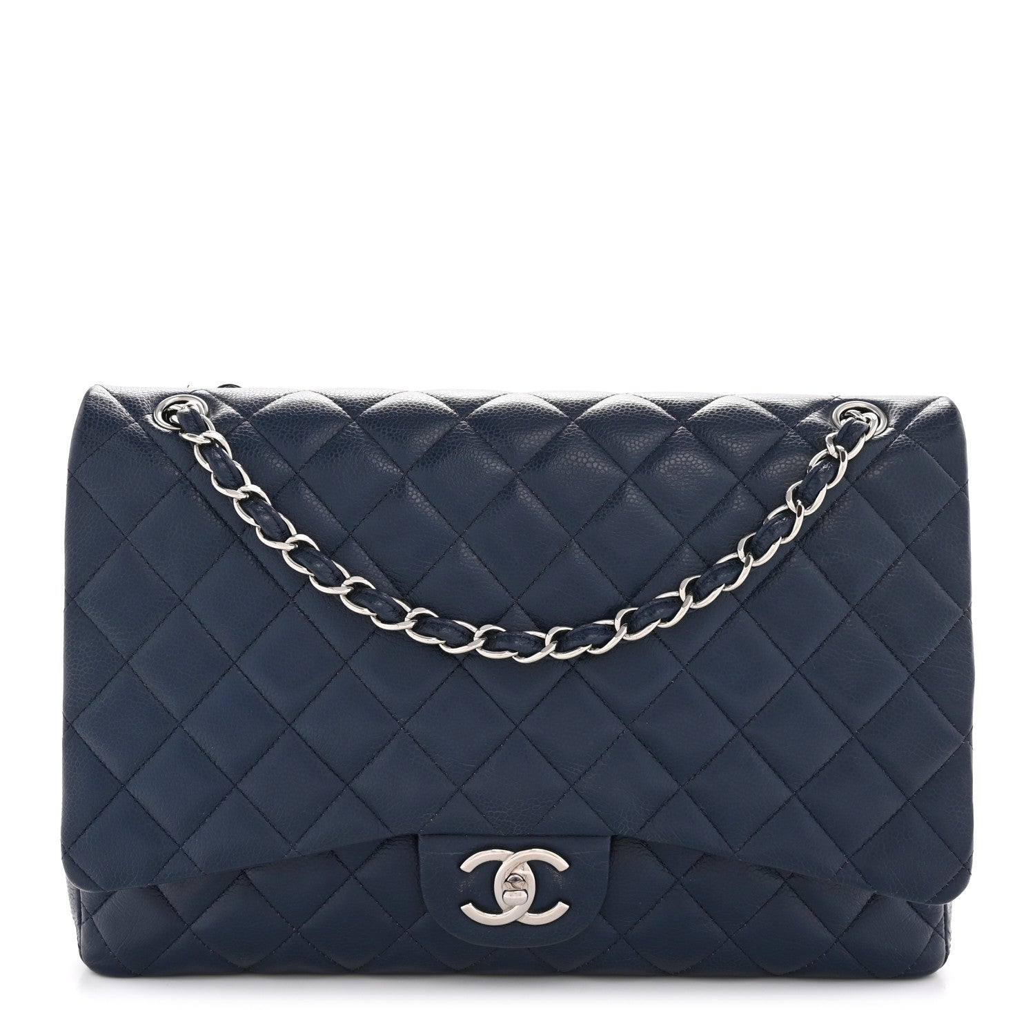 Chanel Caviar Quilted Maxi Double Flap Navy Blue